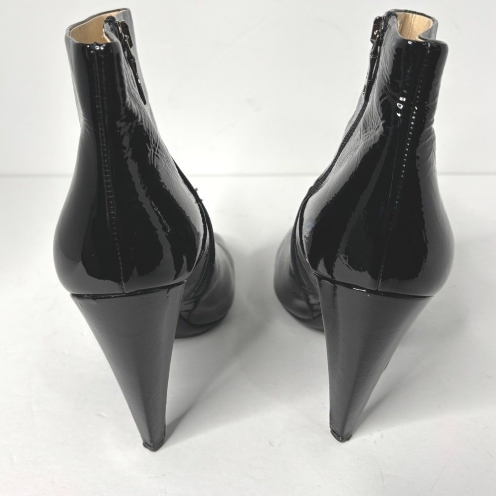 Prada Black Crinkled Patent Leather Square Toe Ankle Boots 39 Heel‎ 1I746L - Picture 4 of 9